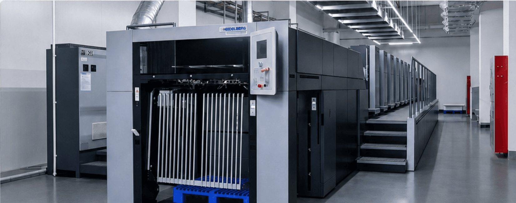 Heidelberg printing equipment in a clean production environment with no people