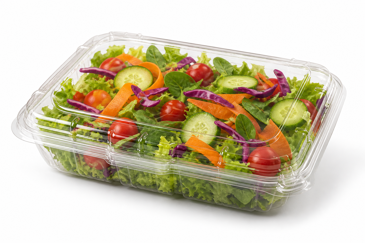 Clear PET and RPET packaging for cold food, salads, bakery products, and drinks