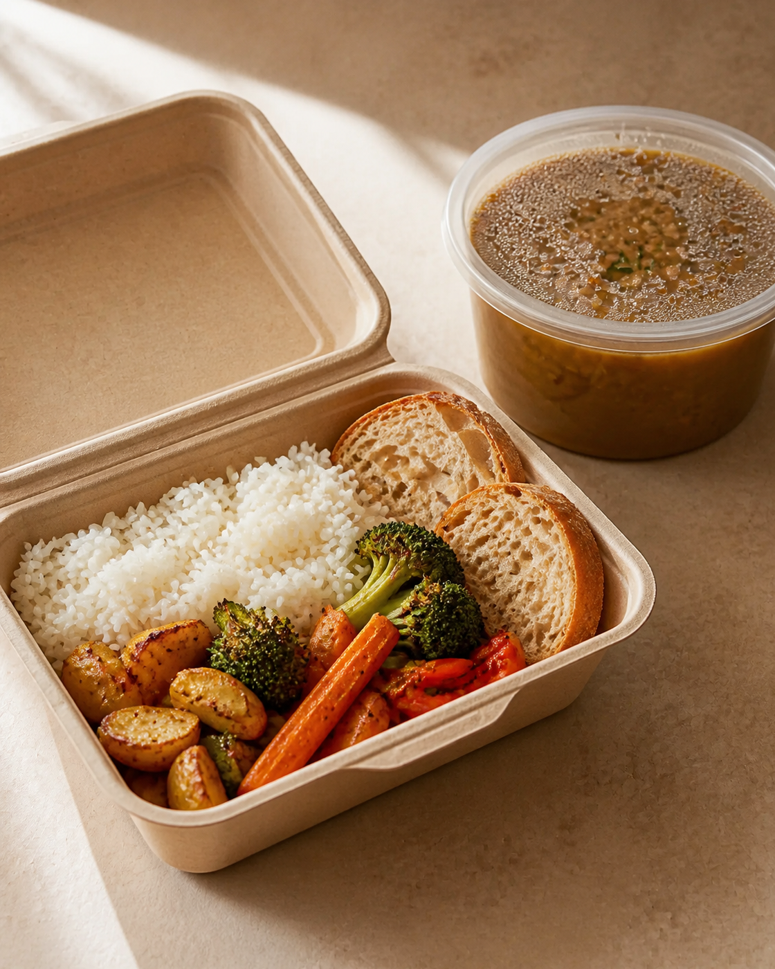 Containers selected around the heat, moisture, and texture of the food