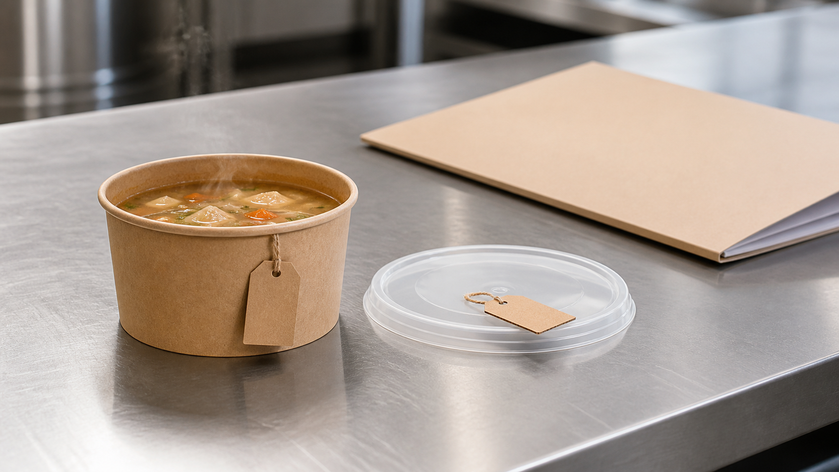 Hot food takeaway bowl and lid configurations arranged for pairing review
