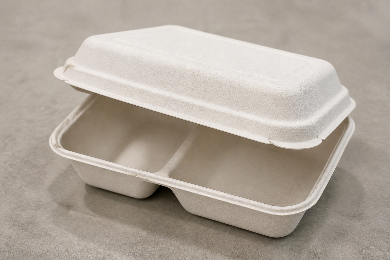 Divided molded-fiber takeaway tray with a separate fitted fiber lid