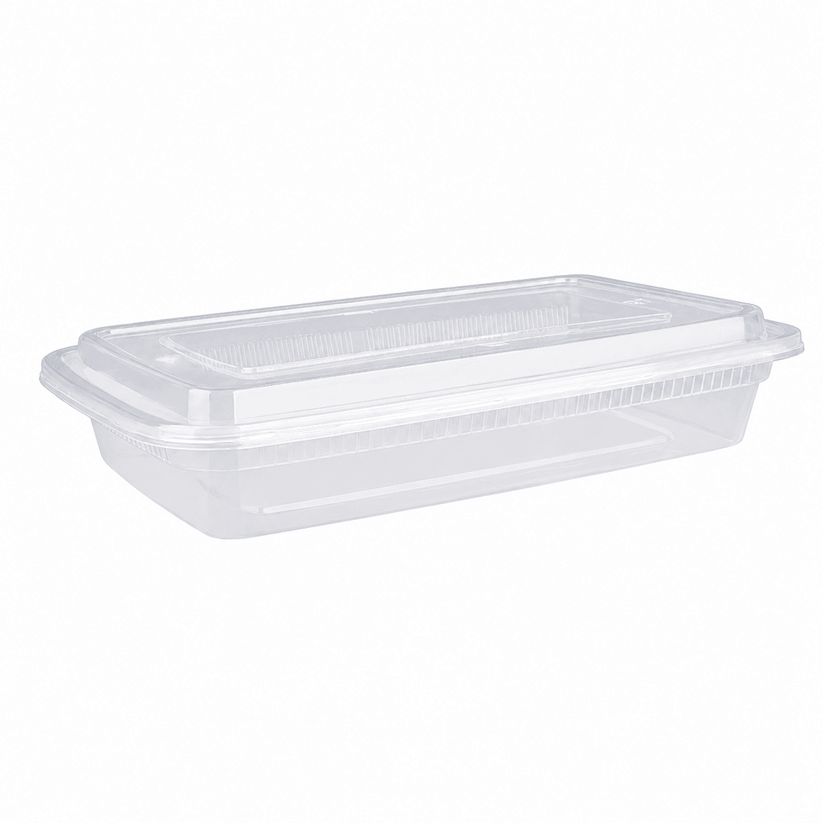 Single-use plastic takeout boxes with transparent bottoms and covers