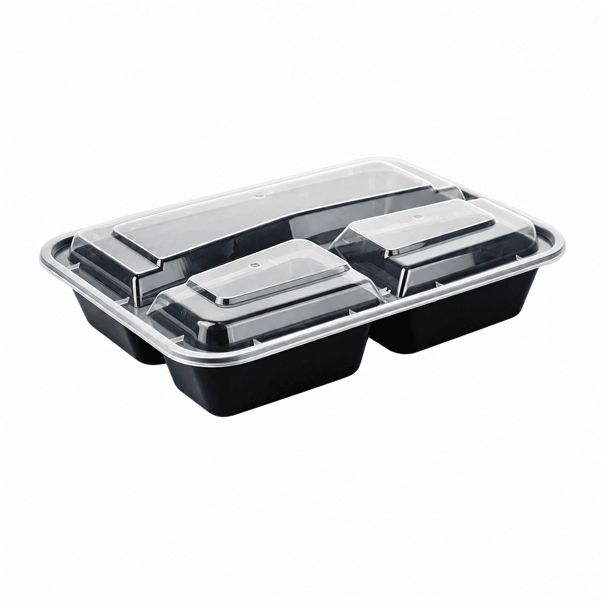 42oz American Style Export Rectangular 3-Compartment Container with Clear Lid