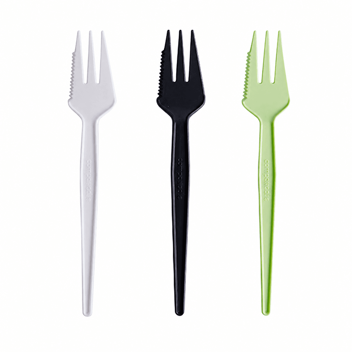 PLA White Serrated Fork, bulk packed