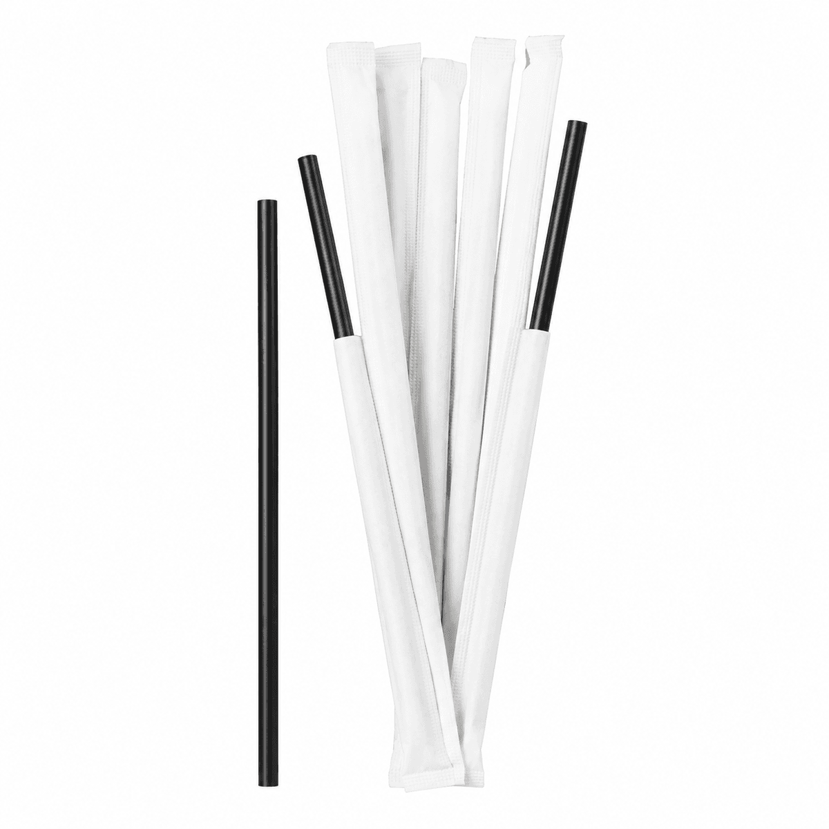 Food-Grade PP Straw 6×19cm, white paper, black pointed tip, 100 pcs