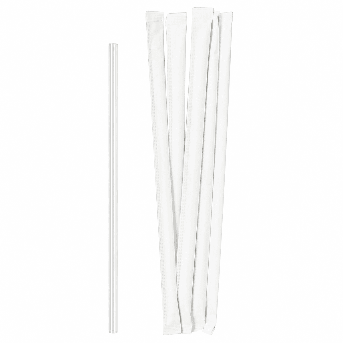Food-Grade PP Straw 6×19cm, white paper, transparent pointed tip, 100 pcs