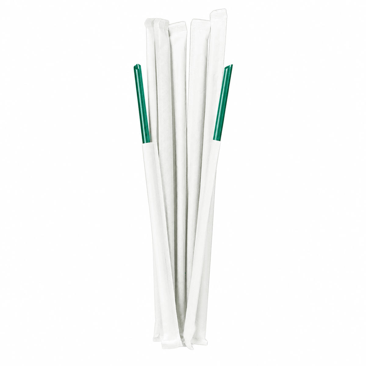Food-Grade PP Straw 6×19cm, white paper, dark green pointed tip, 100 pcs