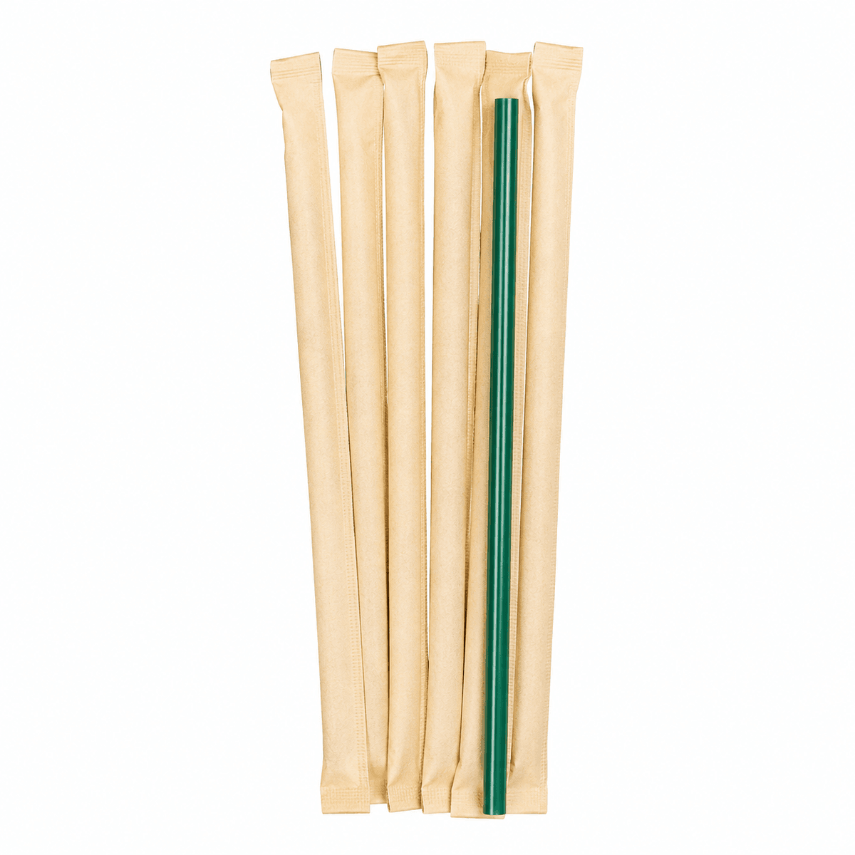 Food-Grade PP Straw 6×19cm, kraft paper, dark green pointed tip, 100 pcs