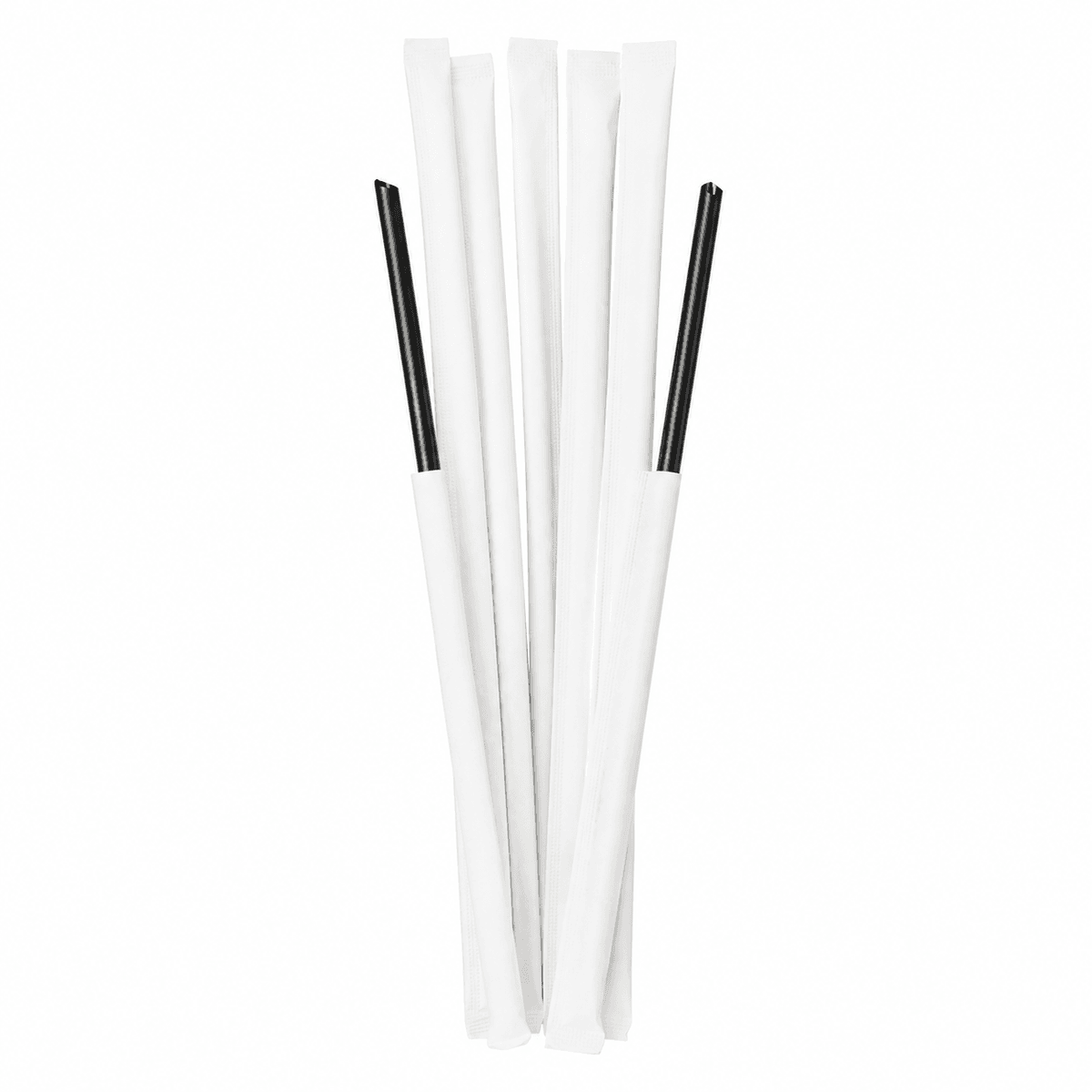Food-Grade PP Straw 6×23cm, white paper, black pointed tip, 100 pcs