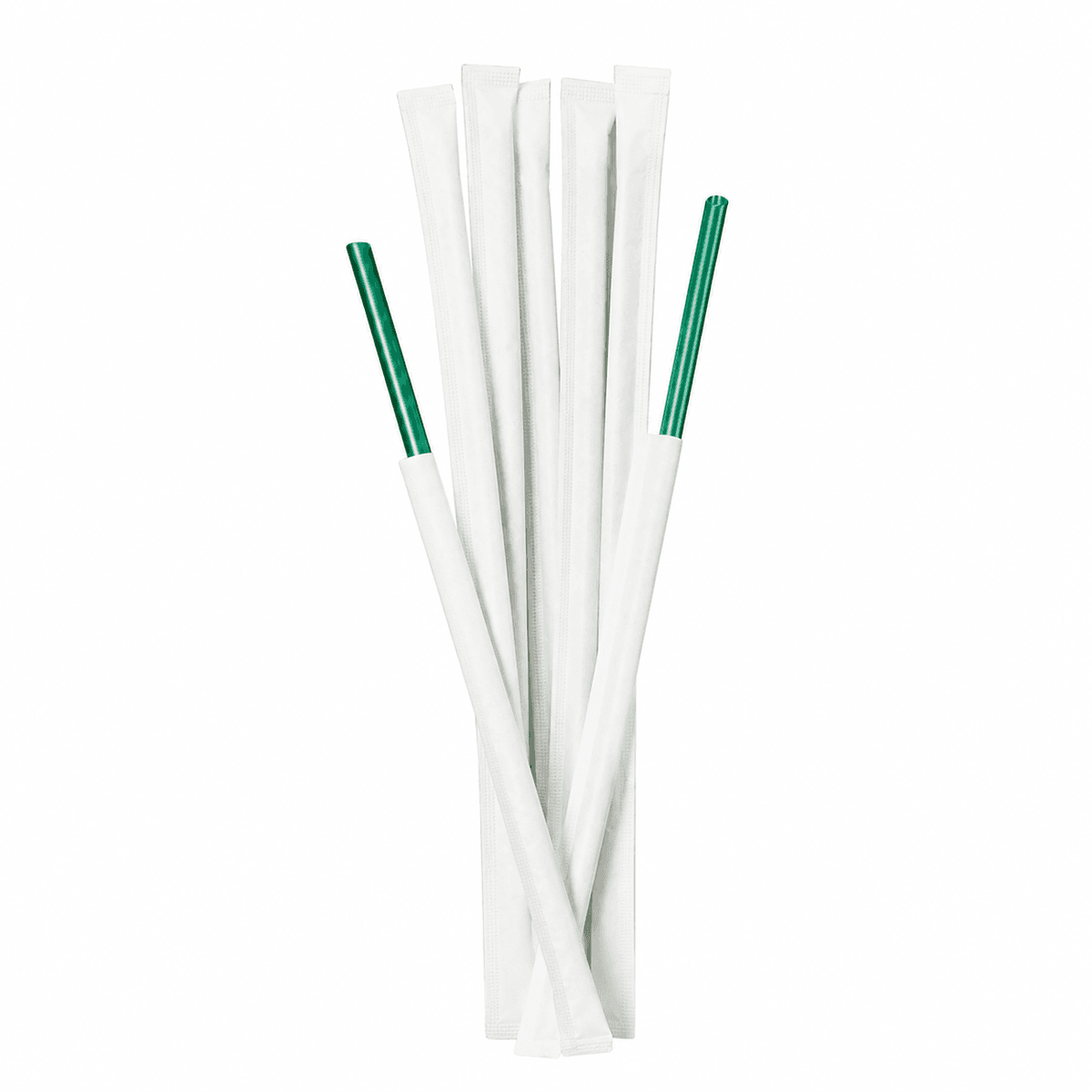 Food-Grade PP Straw 6×23cm, white paper, dark green pointed tip, 100 pcs
