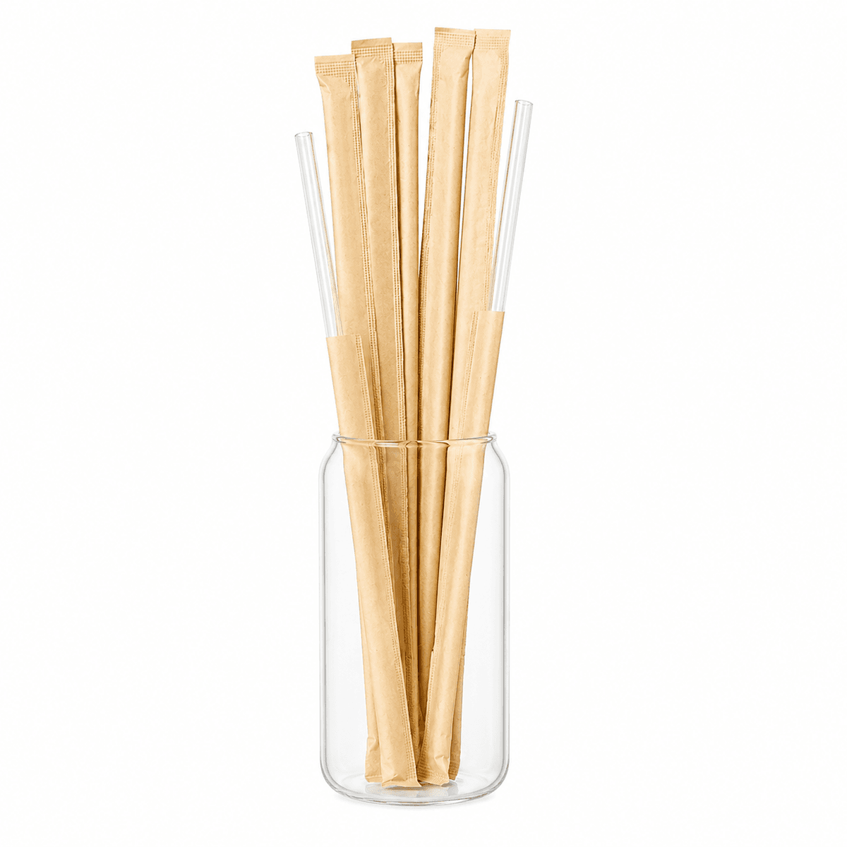 Food-Grade PP Straw 6×23cm, kraft paper, transparent pointed tip, 100 pcs