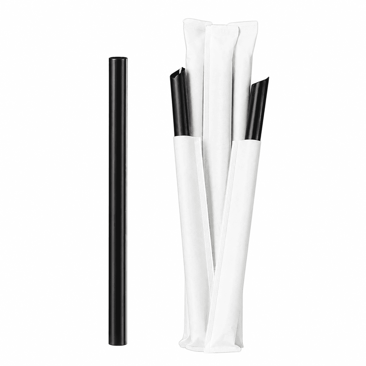 Food-Grade PP Straw 19×12cm, white paper, black pointed tip, 100 pcs