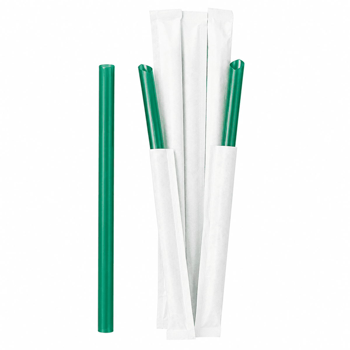 Food-Grade PP Straw 19×12cm, white paper, dark green pointed tip, 100 pcs