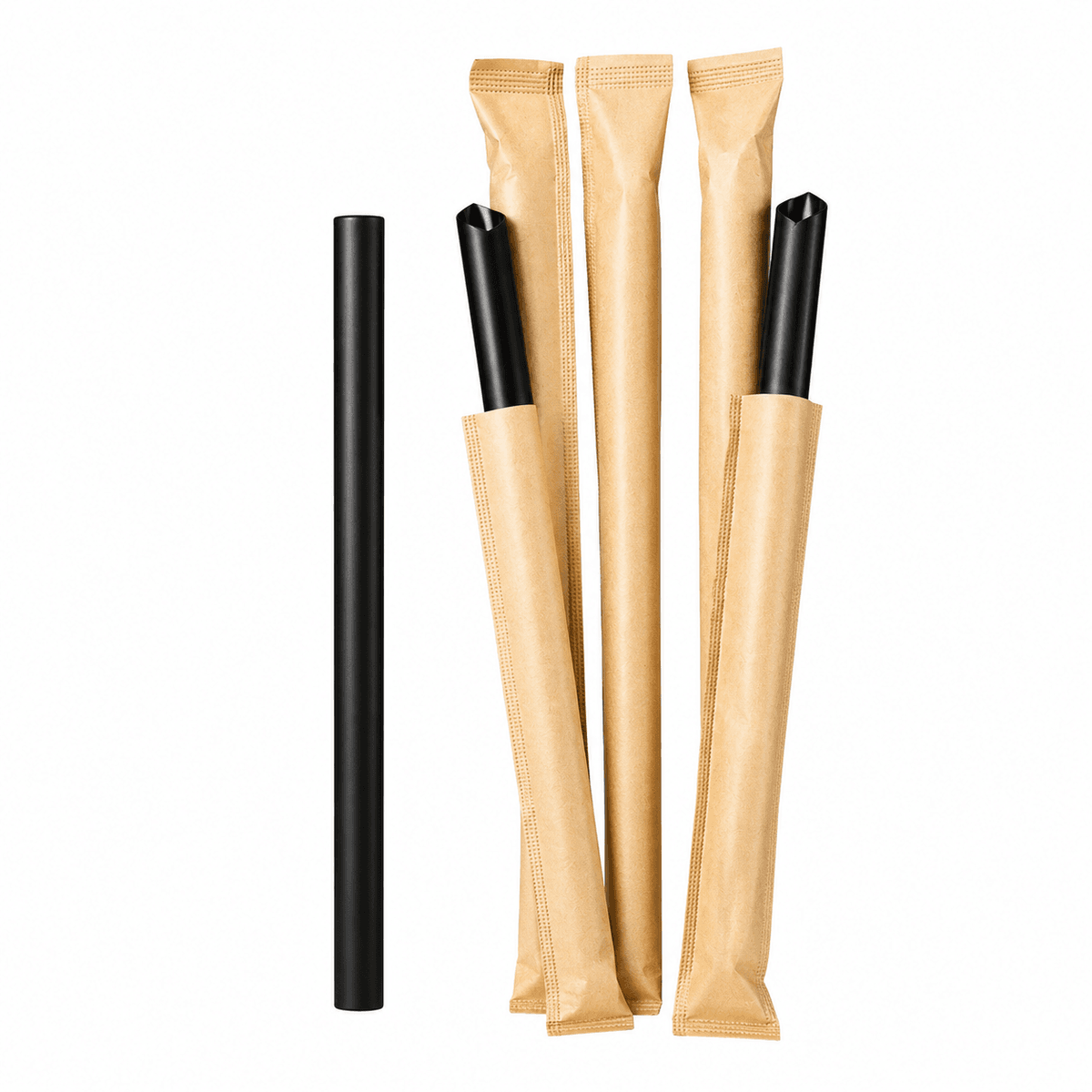 Food-Grade PP Straw 19×12cm, kraft paper, black pointed tip, 100 pcs
