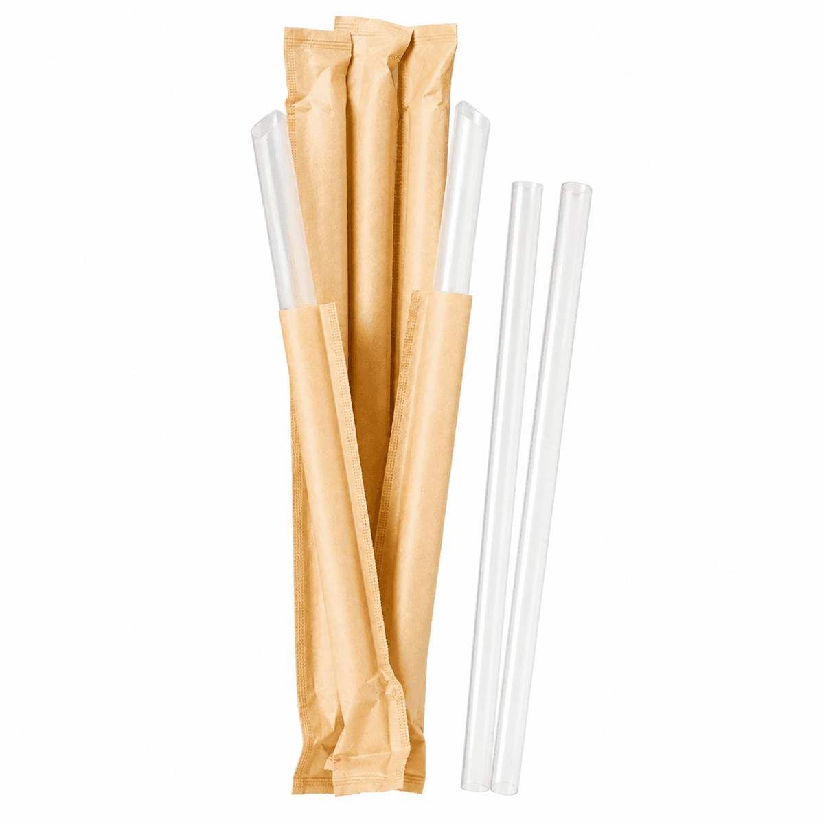 Food-Grade PP Straw 19×12cm, kraft paper, transparent pointed tip, 100 pcs