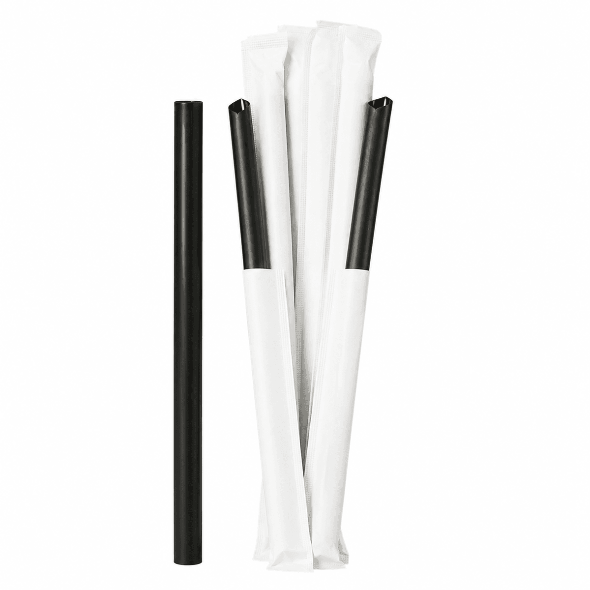 Food-Grade PP Straw 23×12cm, white paper, black pointed tip, 100 pcs