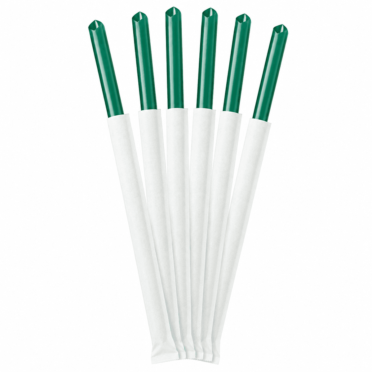 Food-Grade PP Straw 23×12cm, white paper, dark green pointed tip, 100 pcs