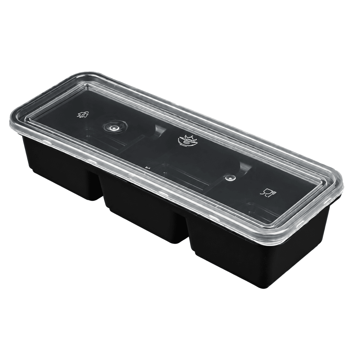 500ml elongated three-compartment Japanese-style food container (black)